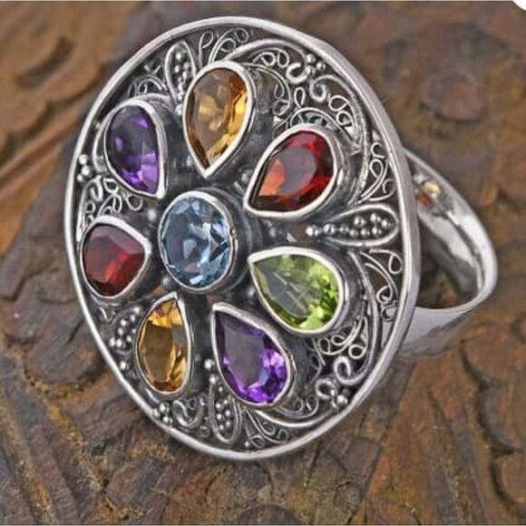 Bali Legacy Multi Gemstone Florel Ring Size 7 - Picture 2 of 14